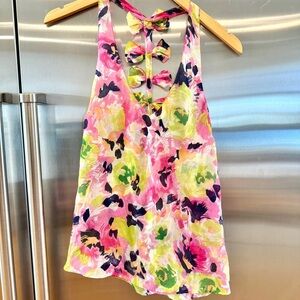 LF Like New Floral Tank Top with Bows down back detail flowers chiffon Millau